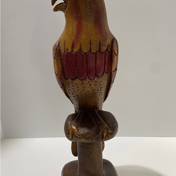 Hand-Carved Wooden Bird Sculpture 14.5" Tribal Style Hawk Figurine Decor - Picture 2 of 10